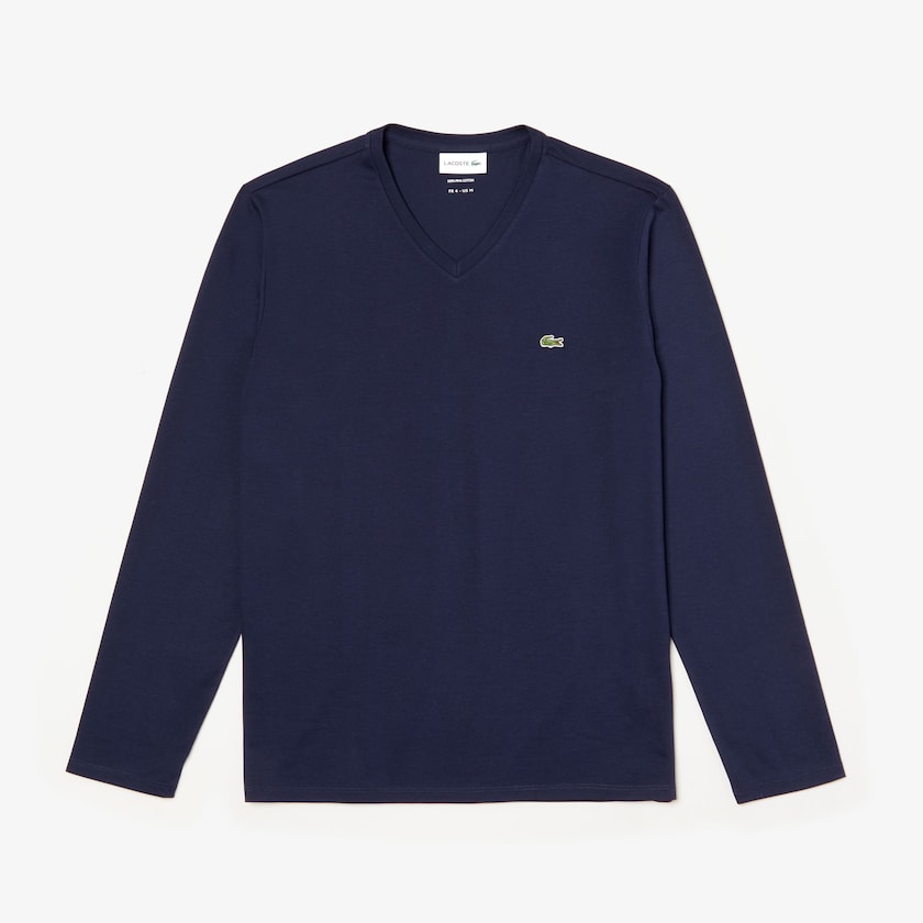 Camiseta Lacoste V-neck Soft Cotton Hombre Azul Marino Azules | XI4-25952S4