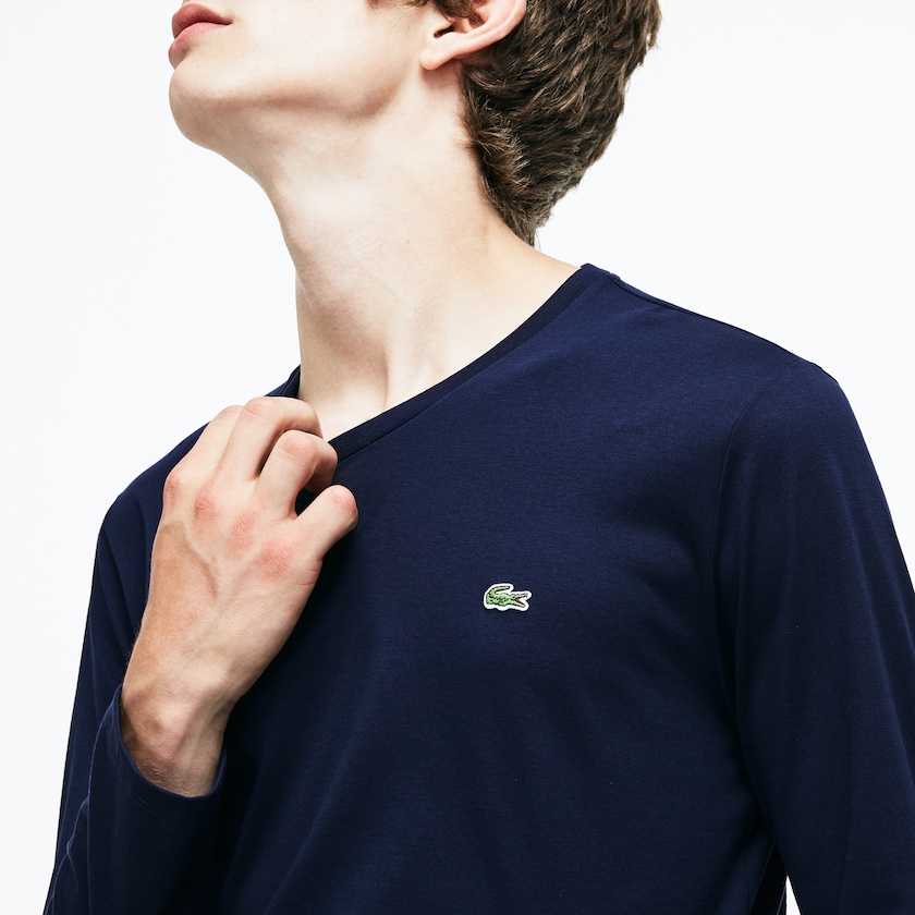 Camiseta Lacoste V-neck Soft Cotton Hombre Azul Marino Azules | XI4-25952S4
