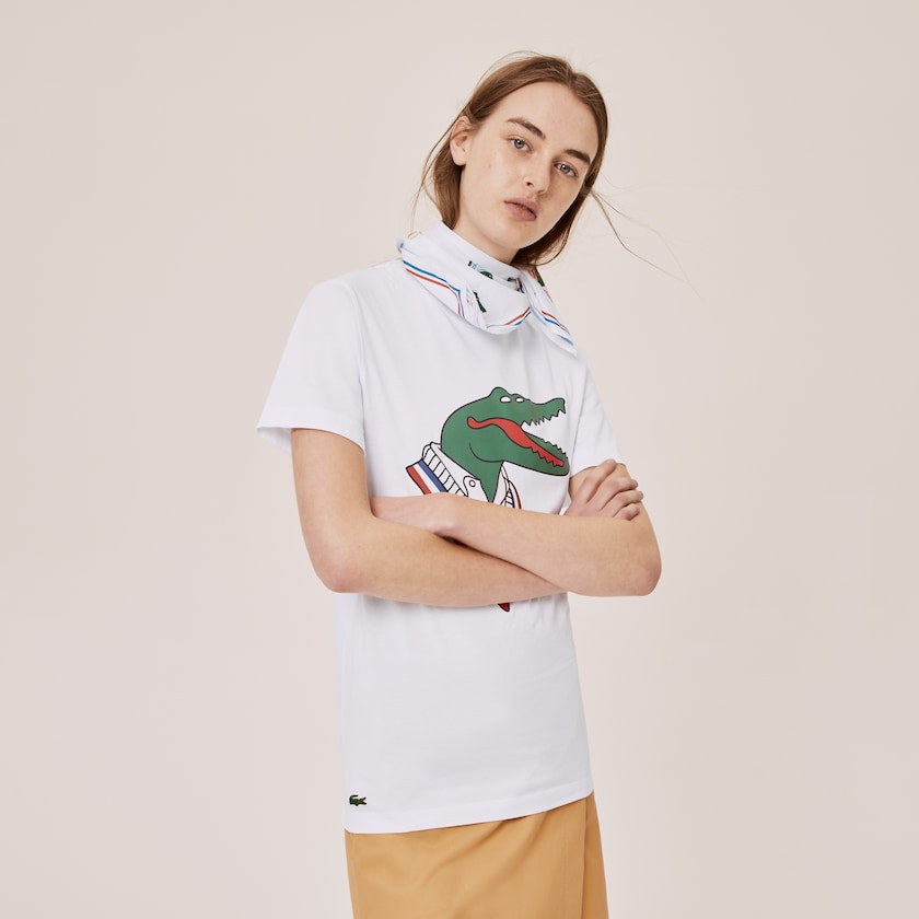 Camiseta Lacoste x Jean-Michel Tixier Graphic Mujer Blancos Rojos | GY6-84298Y3