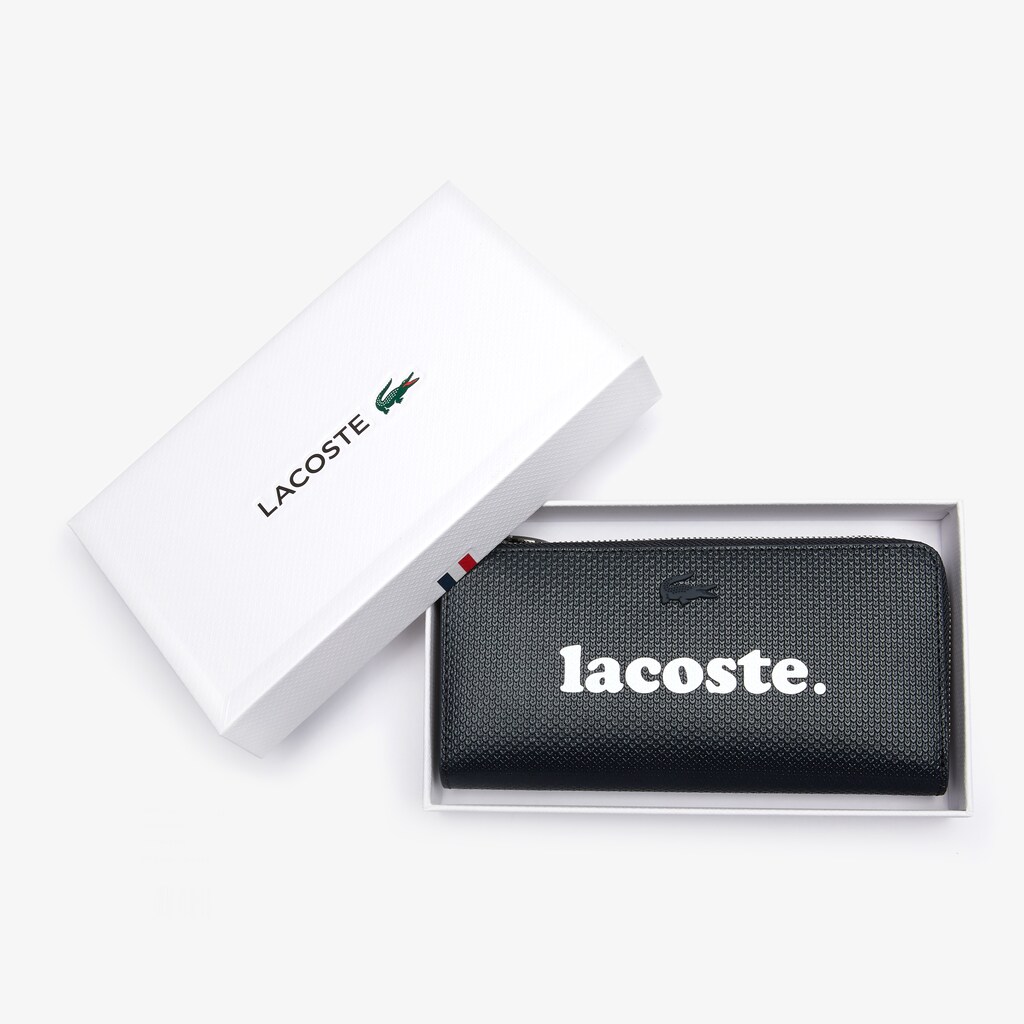 Carteras Lacoste Chantaco Branded Piqué Leather Zip Mujer Negros | TO2-73847B2