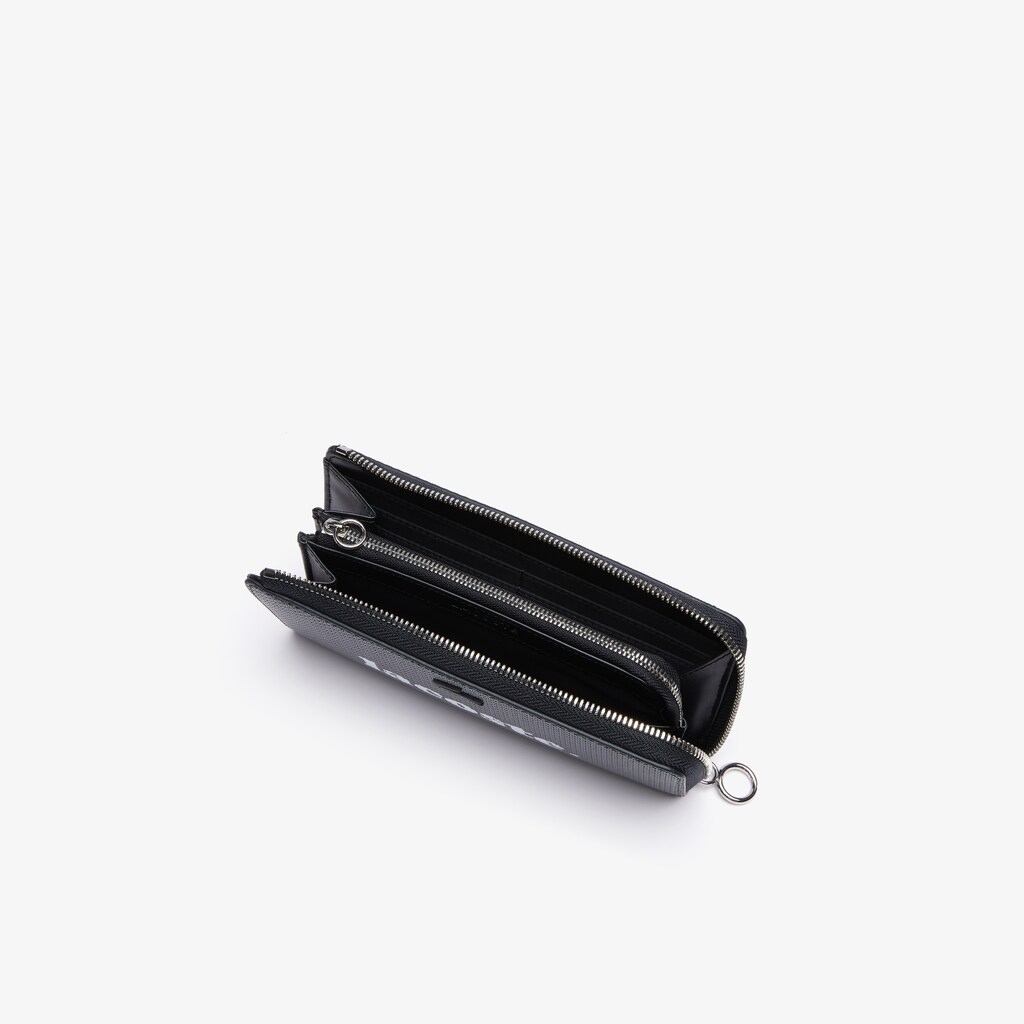 Carteras Lacoste Chantaco Branded Piqué Leather Zip Mujer Negros | TO2-73847B2