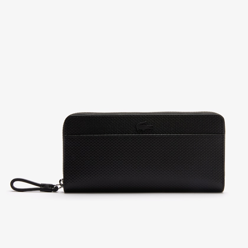 Carteras Lacoste Chantaco Matte Piqué Leather Zip Mujer Negros | MB6-35393N8