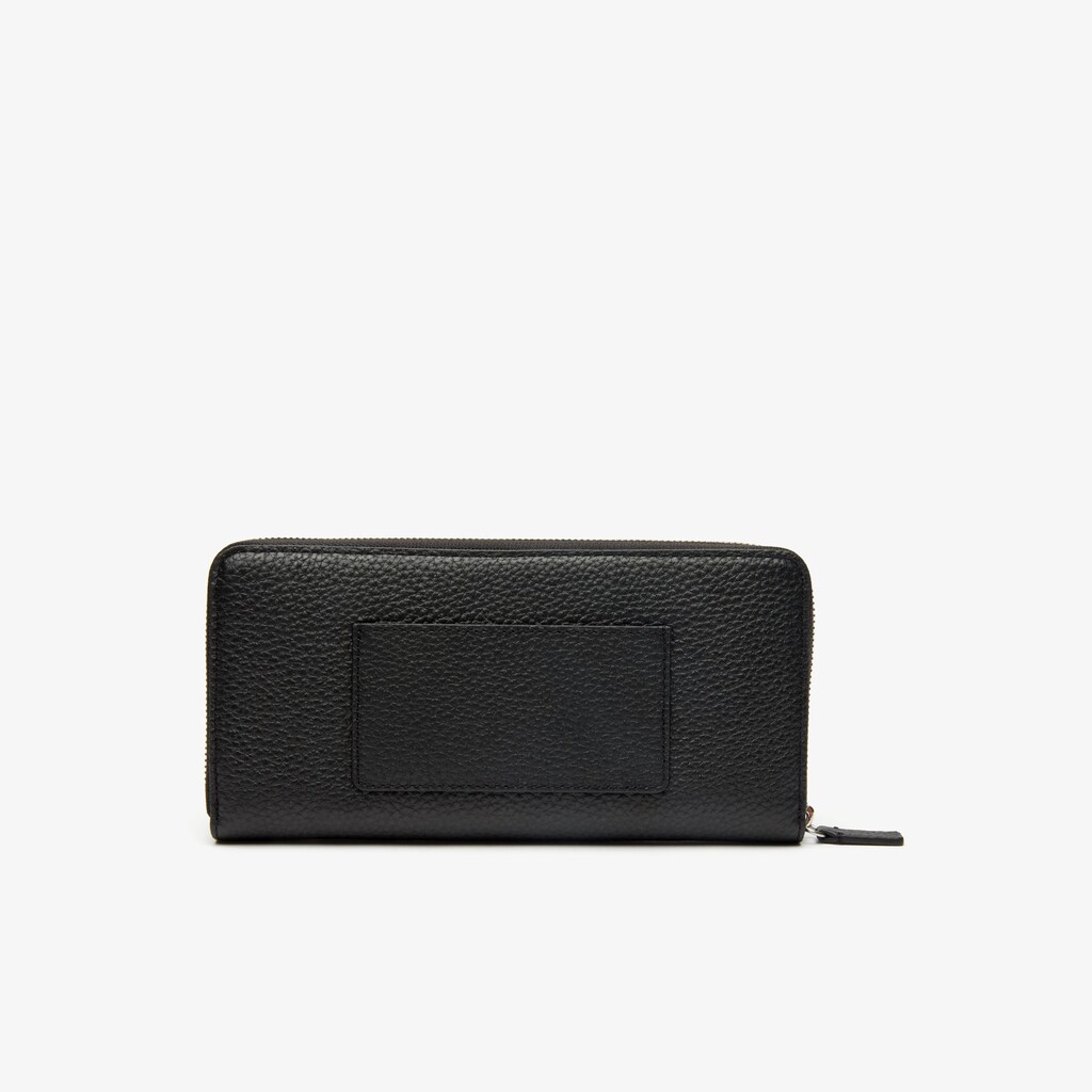 Carteras Lacoste Croco Crew Grained Leather Zip Mujer Negros | CE0-69526X3