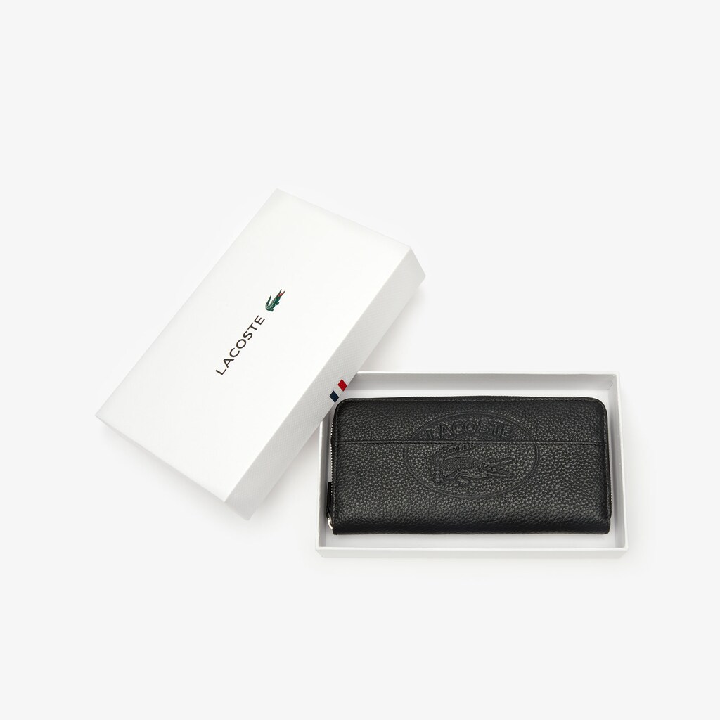 Carteras Lacoste Croco Crew Grained Leather Zip Mujer Negros | CE0-69526X3