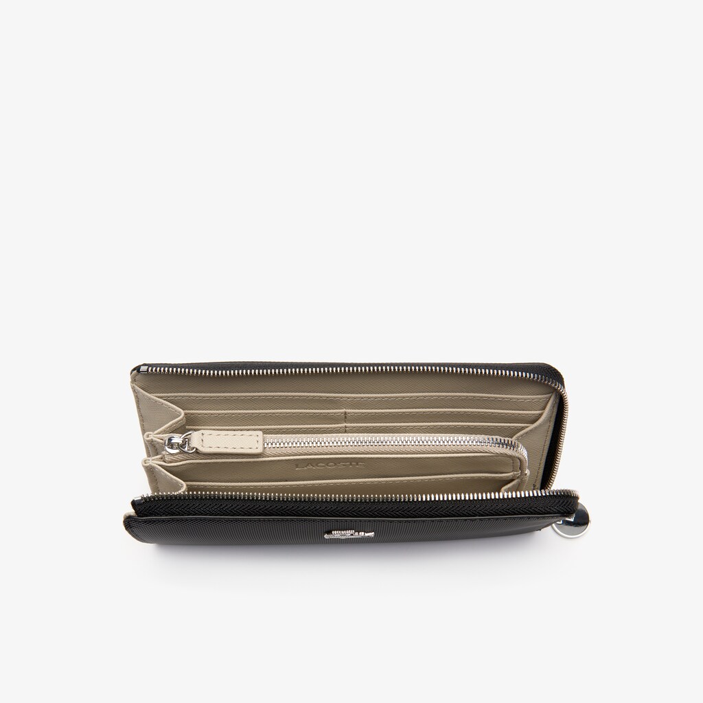 Carteras Lacoste Daily Classic Coated Piqué Canvas 10 Card Zip Mujer Negros | LR3-08550O3