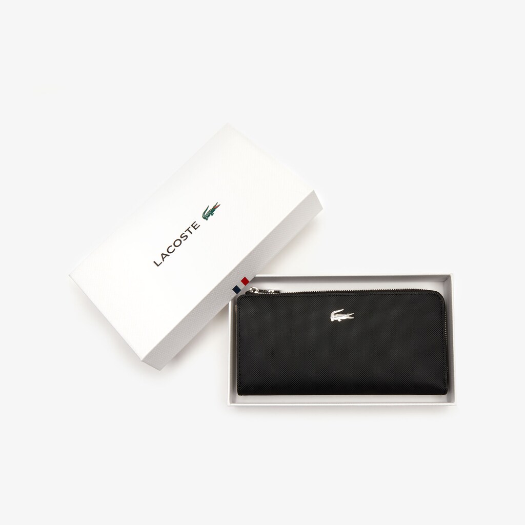 Carteras Lacoste Daily Classic Coated Piqué Canvas 10 Card Zip Mujer Negros | LR3-08550O3