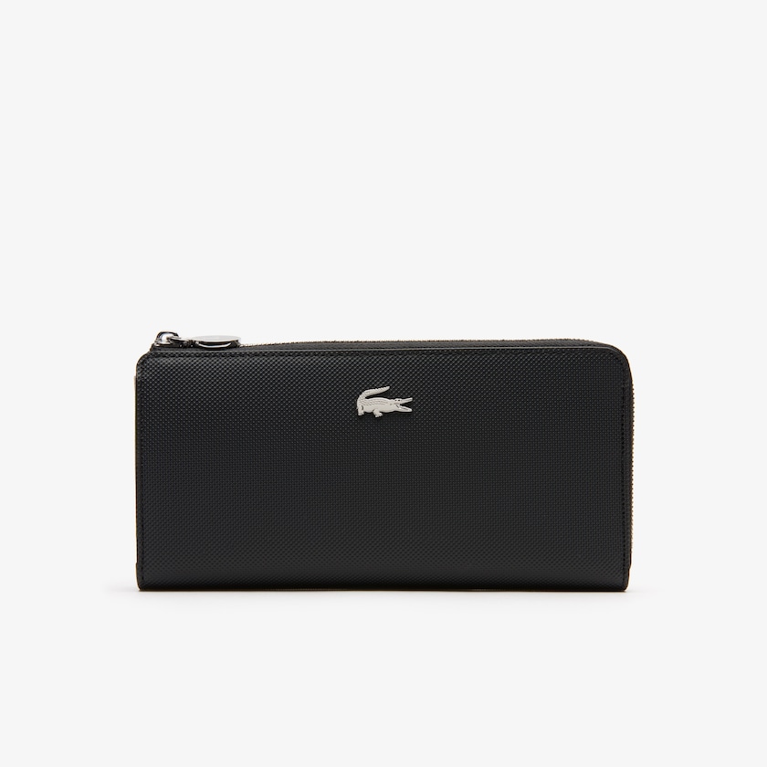 Carteras Lacoste Daily Classic Coated Piqué Canvas 10 Card Zip Mujer Negros | LR3-08550O3