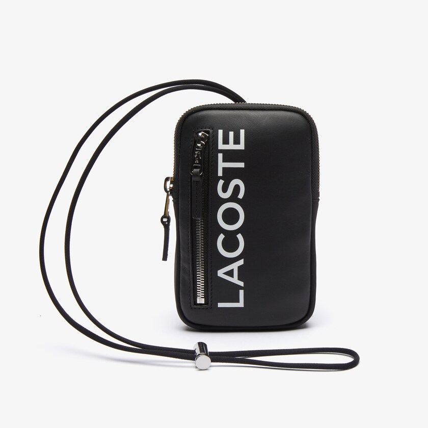 Carteras Lacoste L.12.12 Smooth Leather Necklace Phone Hombre Negros Blancos | PW3-09350R5