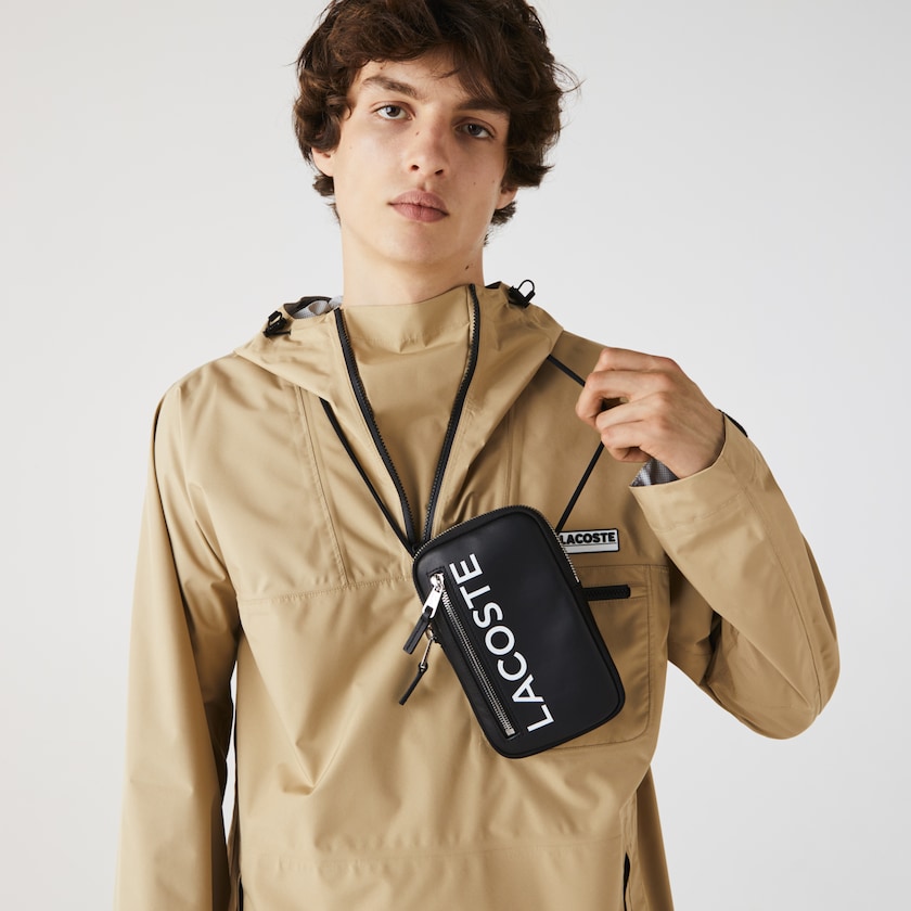Carteras Lacoste L.12.12 Smooth Leather Necklace Phone Hombre Negros Blancos | PW3-09350R5
