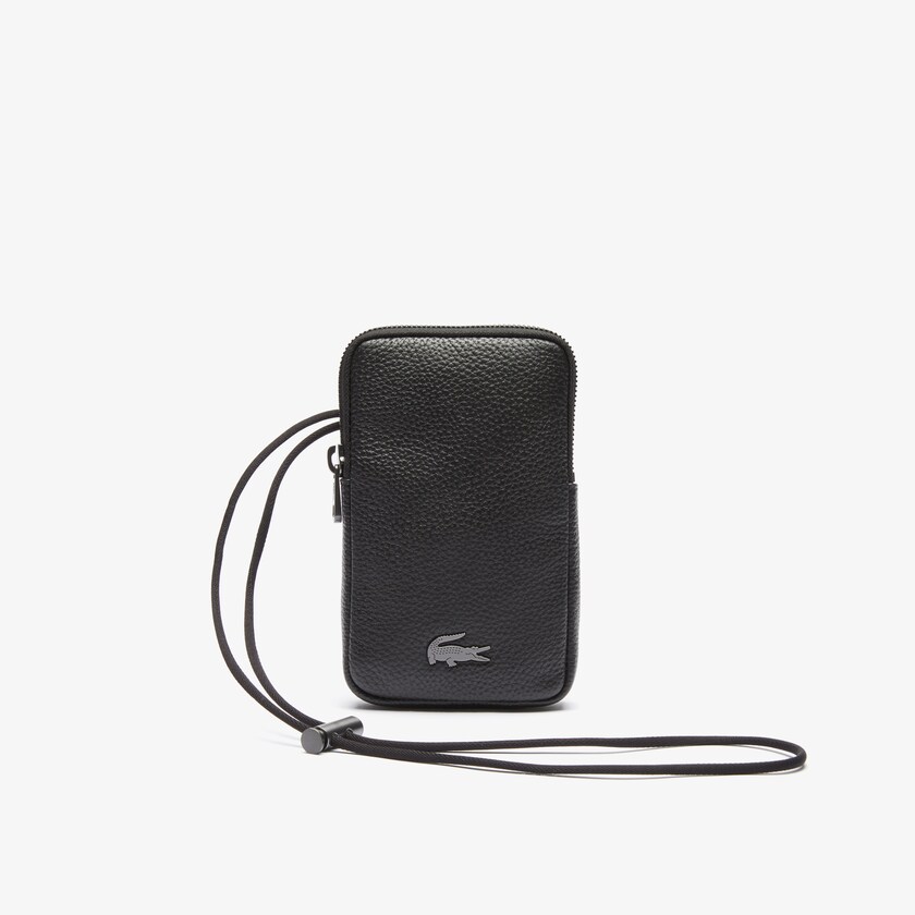 Carteras Lacoste Soft Mate Matte Full-Grain Leather Necklace Phone Hombre Negros | ER3-73827I7