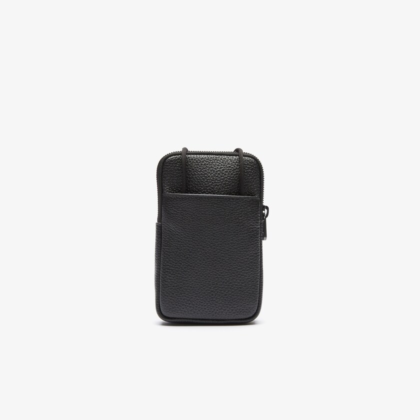 Carteras Lacoste Soft Mate Matte Full-Grain Leather Necklace Phone Hombre Negros | ER3-73827I7