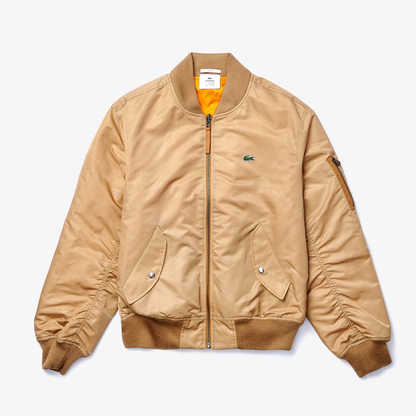 Chamarras Lacoste LIVE Reversible Monogram Patterned Bomber Hombre Beige Naranjas | QF1-89218F5