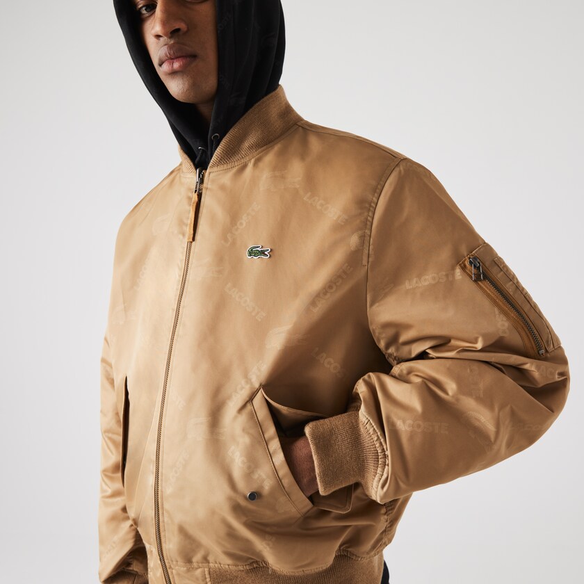 Chamarras Lacoste LIVE Reversible Monogram Patterned Bomber Hombre Beige Naranjas | QF1-89218F5