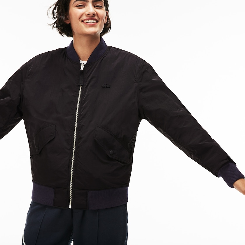Chamarras Lacoste LIVE Reversible Nylon And Fleece Bomber Hombre Negros Azules | MW2-53175P3