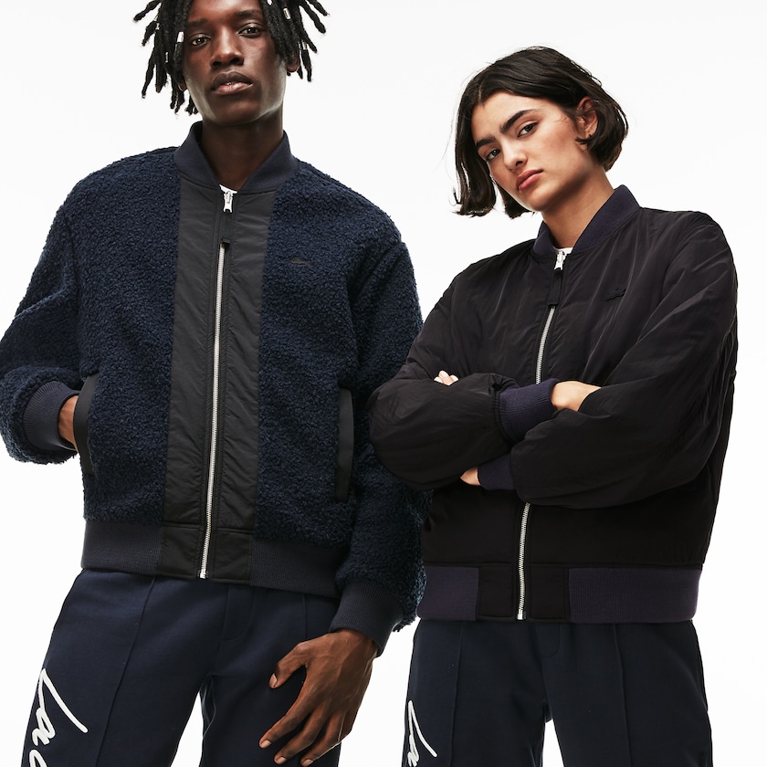 Chamarras Lacoste LIVE Reversible Nylon And Fleece Bomber Hombre Negros Azules | MW2-53175P3