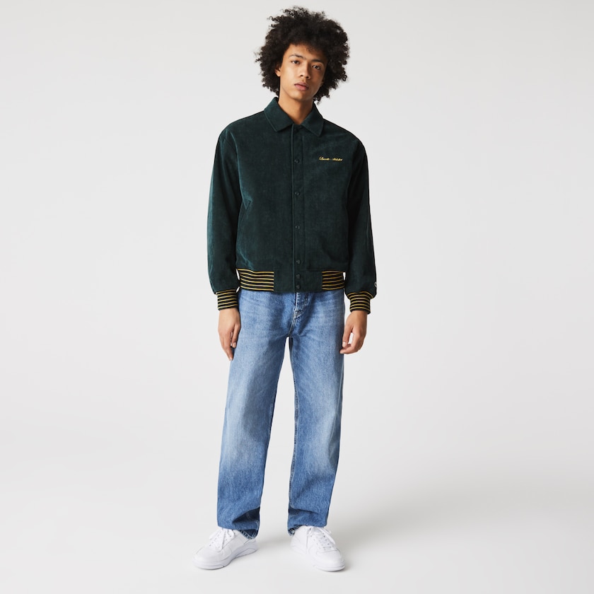 Chamarras Lacoste LIVE Ribbed Velvet Bomber Mujer Verdes Oscuro | MW9-26692D1