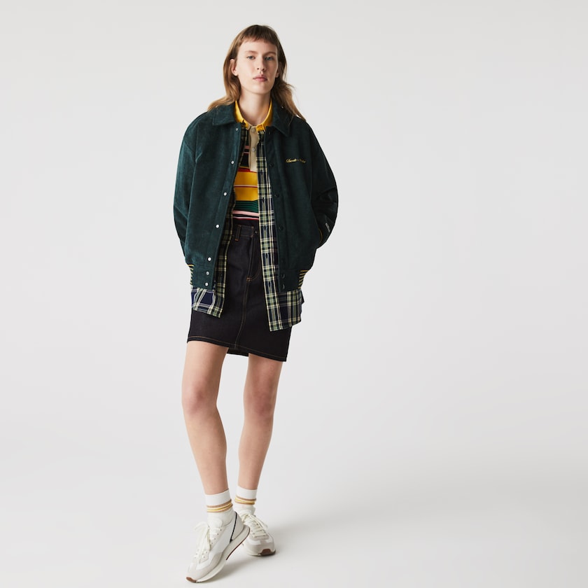 Chamarras Lacoste LIVE Ribbed Velvet Bomber Mujer Verdes Oscuro | MW9-26692D1