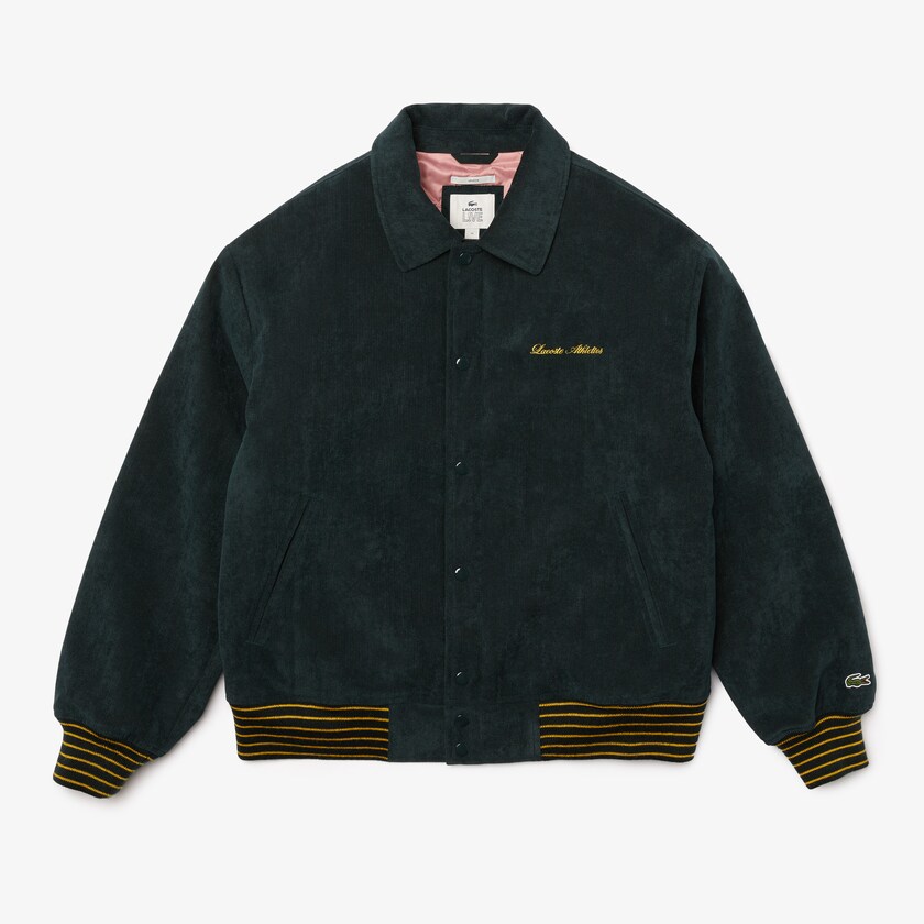 Chamarras Lacoste LIVE Ribbed Velvet Bomber Hombre Verdes Oscuro | OV8-52235K6