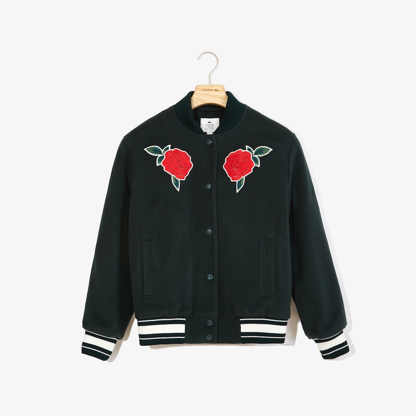 Chamarras Lacoste LIVE Rose-Embroidered Varsity Mujer Verdes | BC7-81808Z7