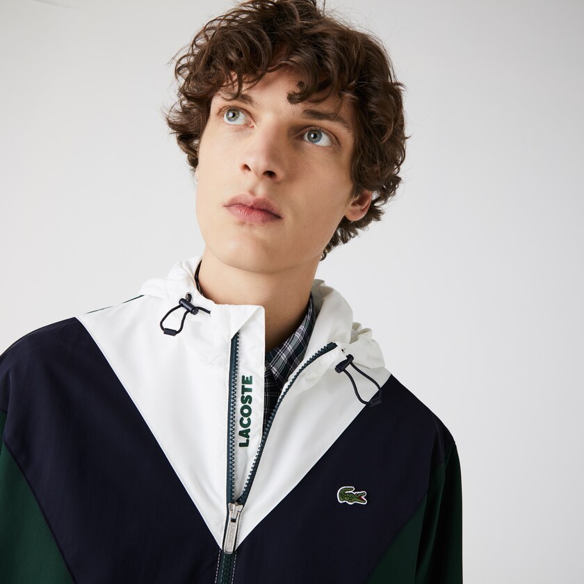 Chamarras Lacoste Lightweight Colorblock Hooded Hombre Verdes Azul Marino Azules Blancos | BN9-76847L0