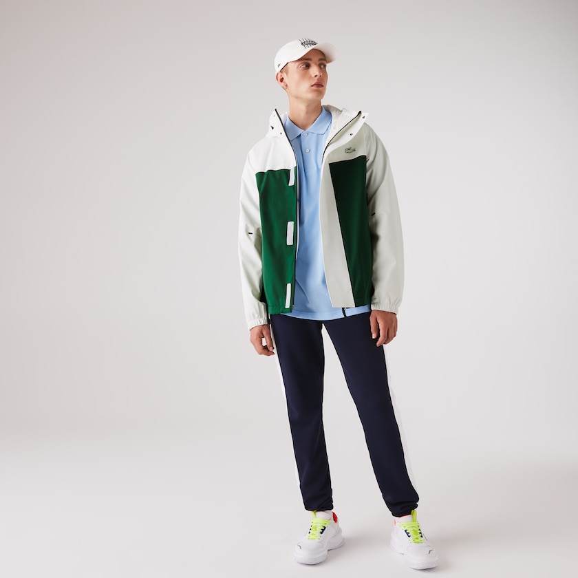 Chamarras Lacoste Lightweight Colorblock Hooded Water-Resistant Hombre Verdes Blancos Azul Marino Azules | XQ3-54755O1