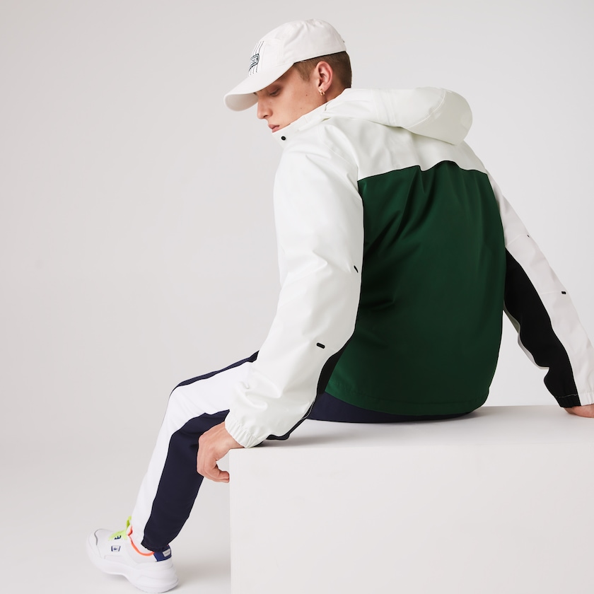 Chamarras Lacoste Lightweight Colorblock Hooded Water-Resistant Hombre Verdes Blancos Azul Marino Azules | XQ3-54755O1