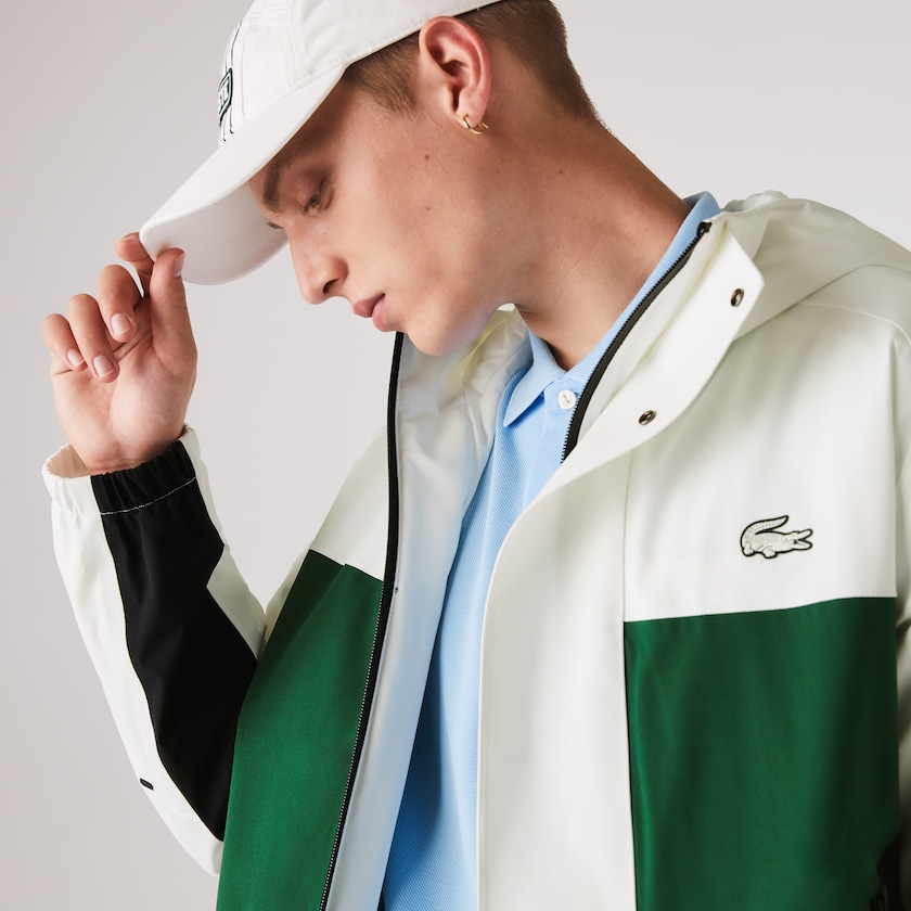 Chamarras Lacoste Lightweight Colorblock Hooded Water-Resistant Hombre Verdes Blancos Azul Marino Azules | XQ3-54755O1