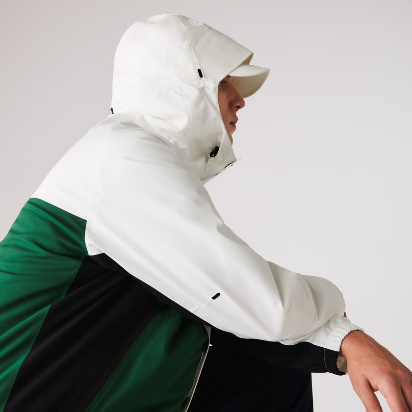 Chamarras Lacoste Lightweight Colorblock Hooded Water-Resistant Hombre Verdes Blancos Azul Marino Azules | XQ3-54755O1