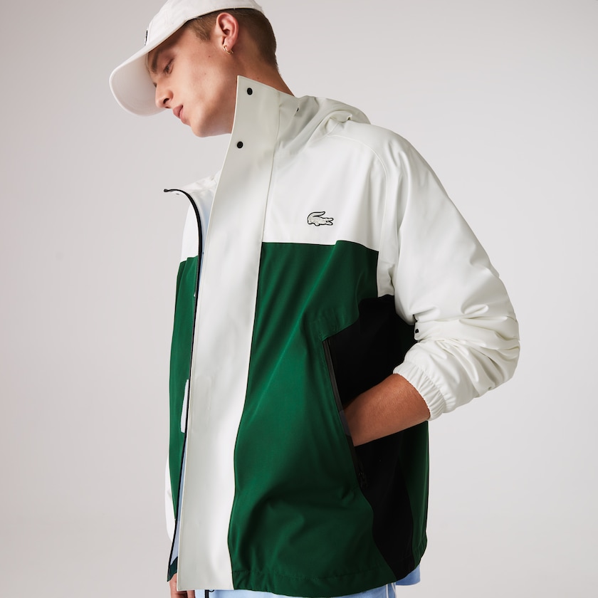 Chamarras Lacoste Lightweight Colorblock Hooded Water-Resistant Hombre Verdes Blancos Azul Marino Azules | XQ3-54755O1