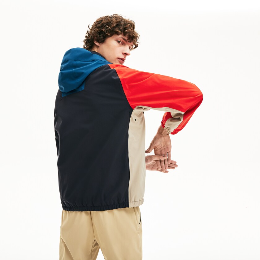 Chamarras Lacoste Motion Water-Resistant Colorblock Zip Hombre Grises Oscuro Azul Marino Azules Rojos Beige | RT4-58695U1