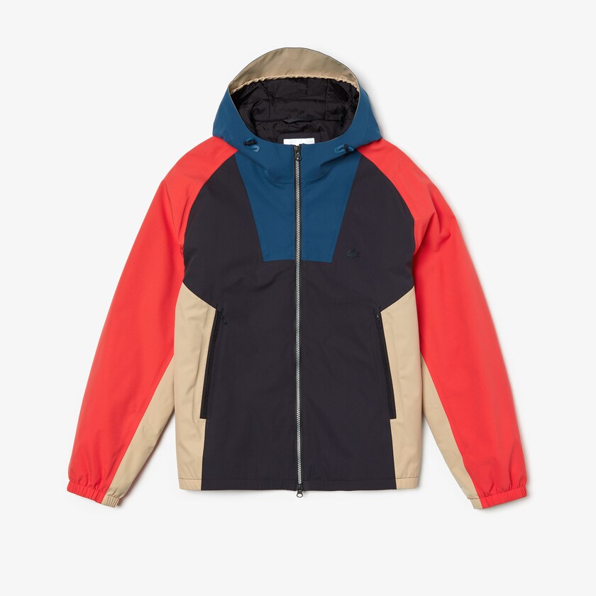 Chamarras Lacoste Motion Water-Resistant Colorblock Zip Hombre Grises Oscuro Azul Marino Azules Rojos Beige | RT4-58695U1