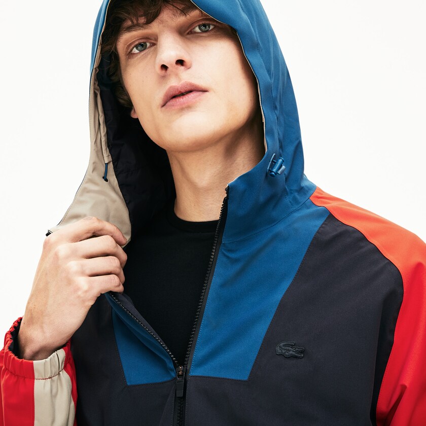 Chamarras Lacoste Motion Water-Resistant Colorblock Zip Hombre Grises Oscuro Azul Marino Azules Rojos Beige | RT4-58695U1
