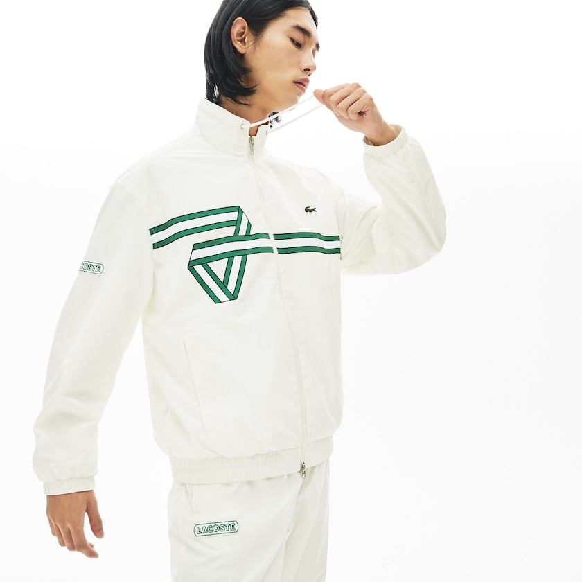 Chamarras Lacoste Print Band Zip Heritage Tracksuit Hombre Blancos | LT0-97609S7