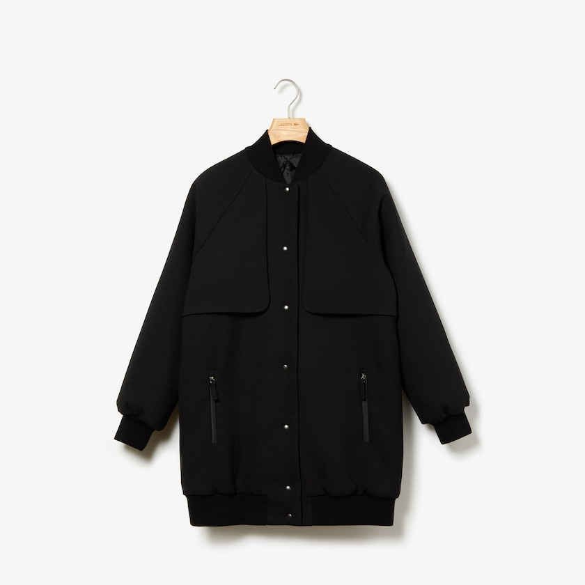 Chamarras Lacoste Quilted Lining Long Wool Crepe Bomber Mujer Negros | SL8-55635V4
