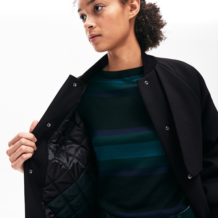 Chamarras Lacoste Quilted Lining Long Wool Crepe Bomber Mujer Negros | SL8-55635V4