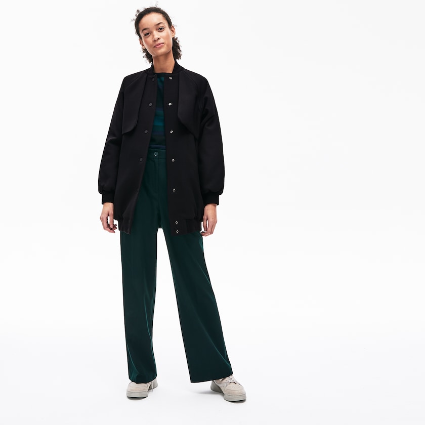 Chamarras Lacoste Quilted Lining Long Wool Crepe Bomber Mujer Negros | SL8-55635V4