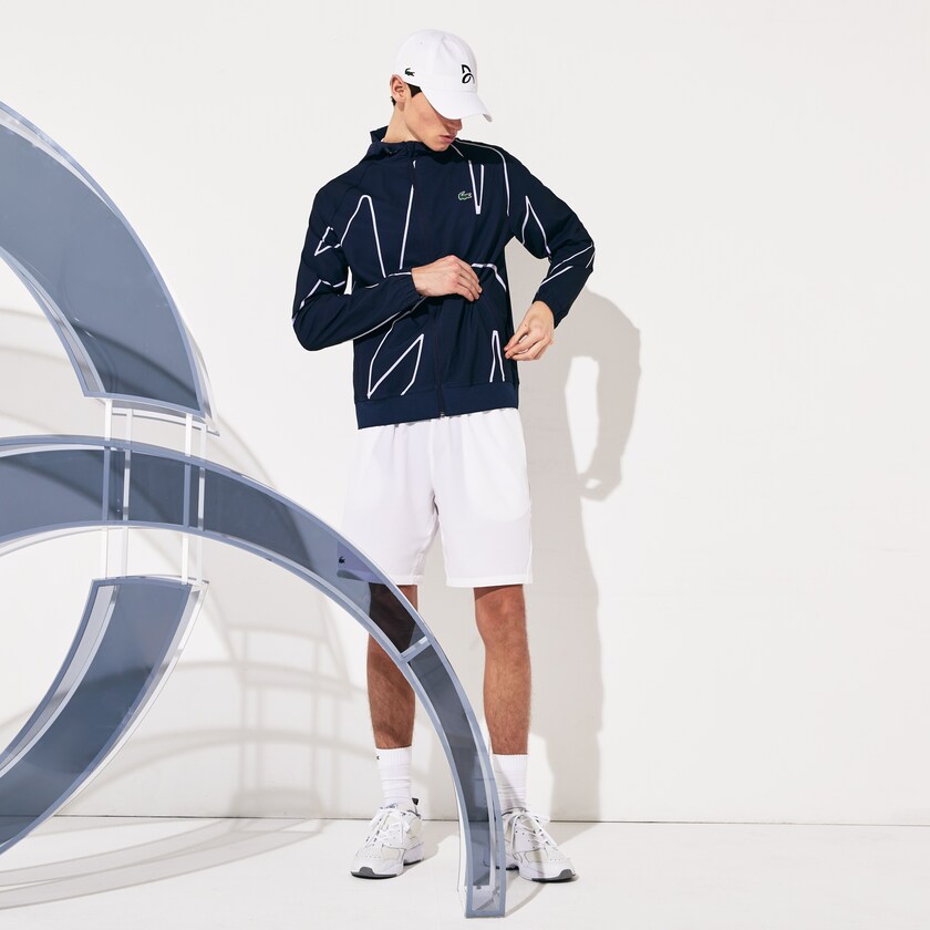 Chamarras Lacoste SPORT French Open Hooded Zip Hombre Azul Marino Azules Blancos | GY8-98919G5