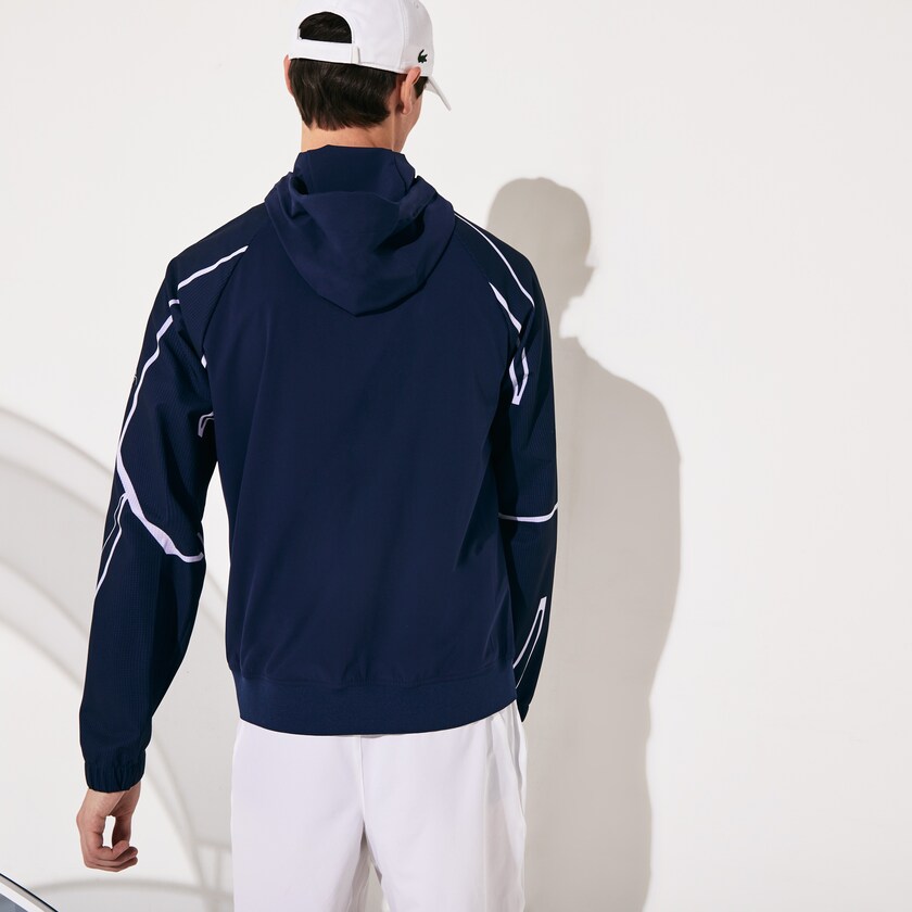Chamarras Lacoste SPORT French Open Hooded Zip Hombre Azul Marino Azules Blancos | GY8-98919G5