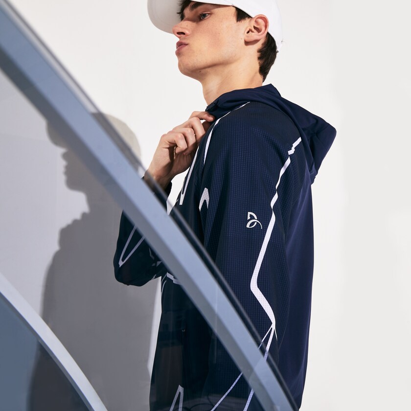 Chamarras Lacoste SPORT French Open Hooded Zip Hombre Azul Marino Azules Blancos | GY8-98919G5