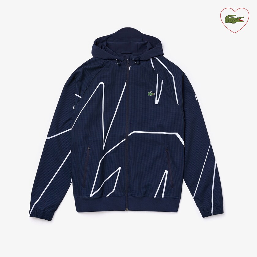 Chamarras Lacoste SPORT French Open Hooded Zip Hombre Azul Marino Azules Blancos | GY8-98919G5
