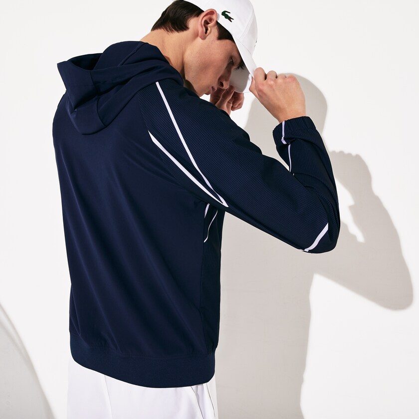 Chamarras Lacoste SPORT French Open Hooded Zip Hombre Azul Marino Azules Blancos | GY8-98919G5
