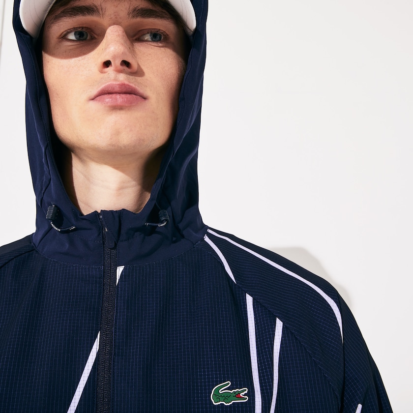 Chamarras Lacoste SPORT French Open Hooded Zip Hombre Azul Marino Azules Blancos | GY8-98919G5
