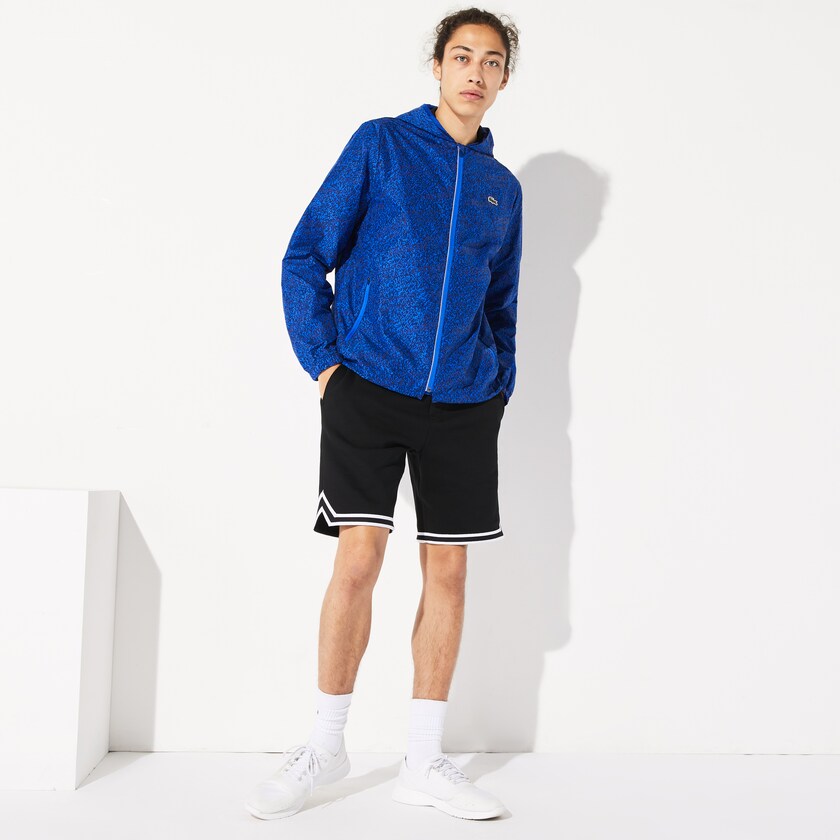 Chamarras Lacoste SPORT Hooded Print Zip Hombre Azul Marino Azules Azules | QJ9-04230P7