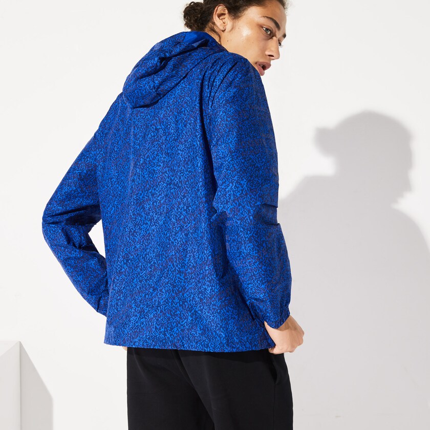 Chamarras Lacoste SPORT Hooded Print Zip Hombre Azul Marino Azules Azules | QJ9-04230P7