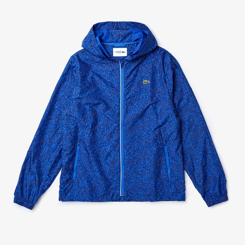 Chamarras Lacoste SPORT Hooded Print Zip Hombre Azul Marino Azules Azules | QJ9-04230P7