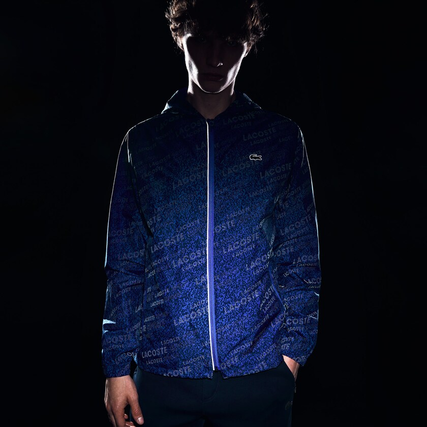 Chamarras Lacoste SPORT Hooded Print Zip Hombre Azul Marino Azules Azules | QJ9-04230P7