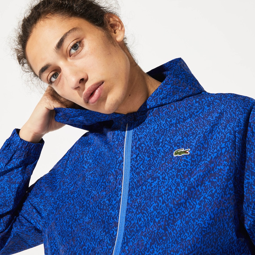 Chamarras Lacoste SPORT Hooded Print Zip Hombre Azul Marino Azules Azules | QJ9-04230P7