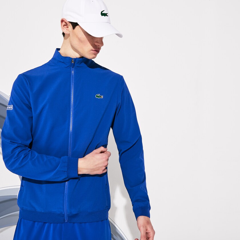 Chamarras Lacoste SPORT Novak Djokovic Textured Zip Hombre Azules Blancos | IO8-94919M2