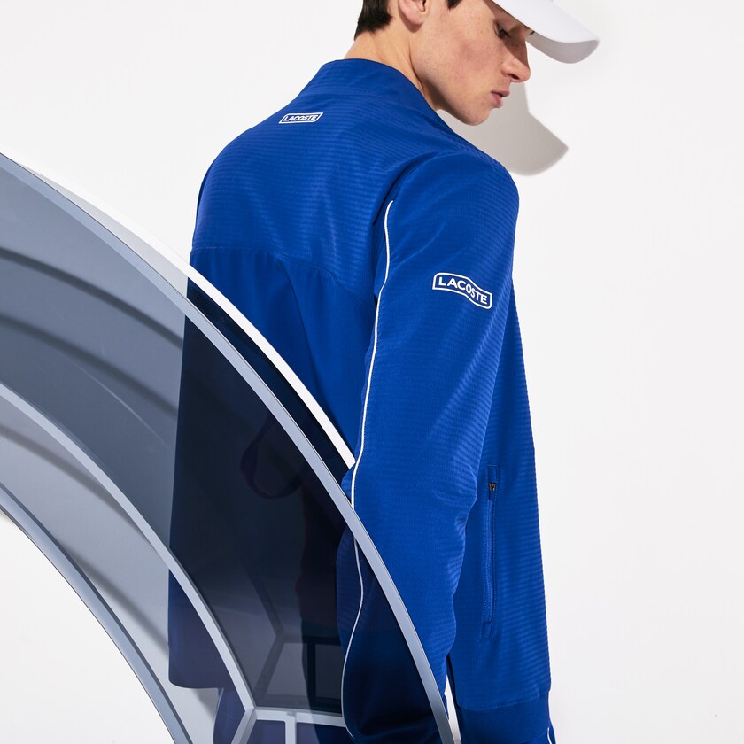 Chamarras Lacoste SPORT Novak Djokovic Textured Zip Hombre Azules Blancos | IO8-94919M2