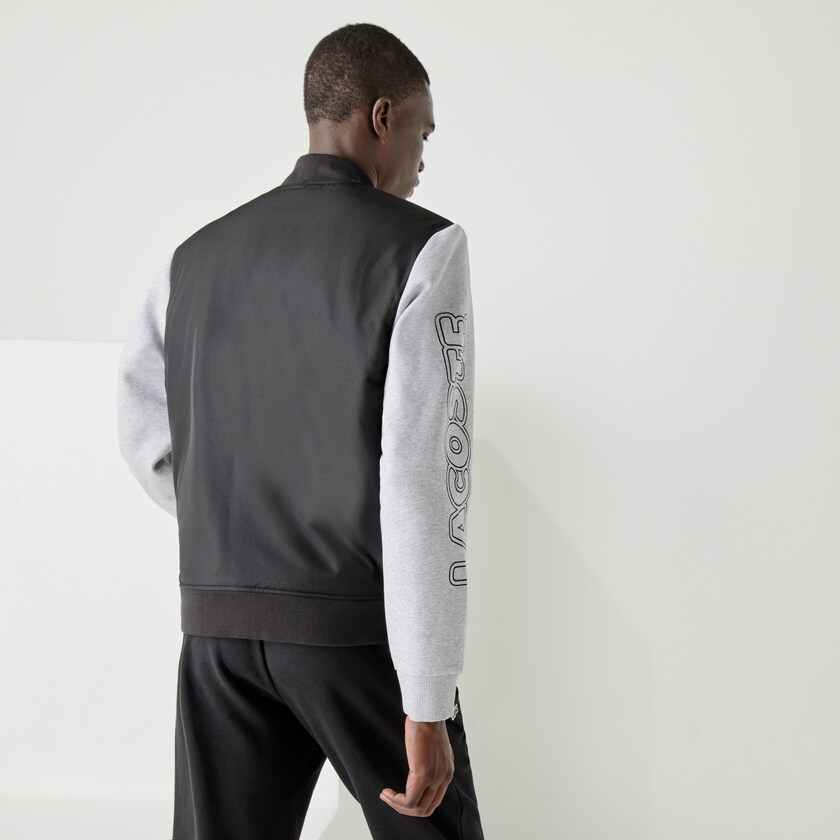 Chamarras Lacoste SPORT Two-Tone Print Fleece Zip Teddy Hombre Negros Grises Blancos | LT6-91089U8